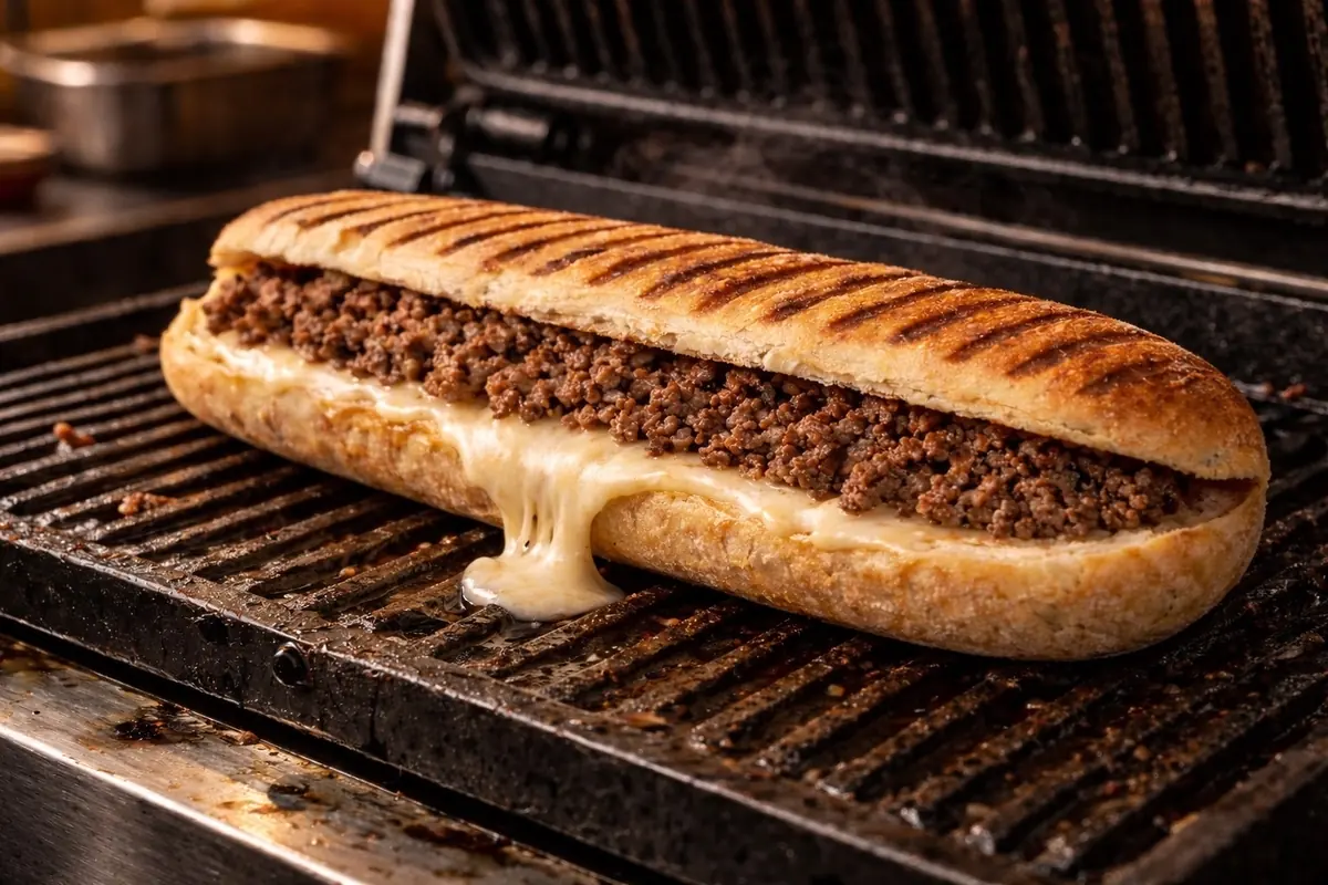 Panini Viande Hachée fromage fondu sur grill — Panini City Douai